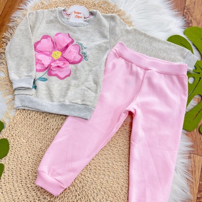 Conj. Casaco Sweet Girl e Calça de Moletom - Mescla